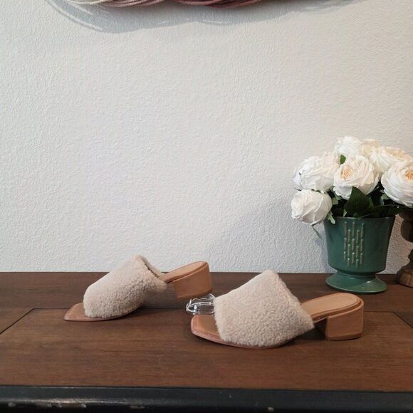 Wal & Pai - Itasca Ivory Shearling Leather Square Toe Mule Sandals 37 (US 6.5) - Picture 3 of 7